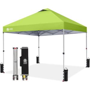 image:imageCROWN SHADES 10x10 Pop Up Canopy  Beach Tent with One Push Setup  Easy Outdoor Sun Shade for Events Parties Camping  Gazebo with STONGo Cover Bag Silver Coated Top Red StripsGreen