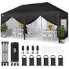 image:imageCROWN SHADES 10X10 Pop Up Canopy Outdoor Camping Canopy Tent 150D SilverCoated Fabric with 4 Sidewalls 4 Sand Bags Metal Frame WhiteBlack