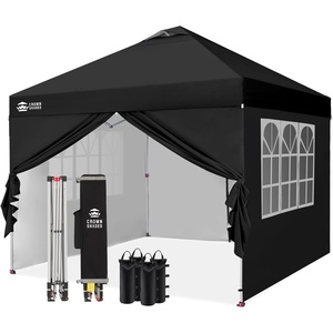 image:imageCROWN SHADES 10X10 Pop Up Canopy Outdoor Camping Canopy Tent 150D SilverCoated Fabric with 4 Sidewalls 4 Sand Bags Metal Frame WhiteBlack