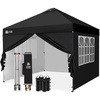 image:imageCROWN SHADES 10X10 Pop Up Canopy Outdoor Camping Canopy Tent 150D SilverCoated Fabric with 4 Sidewalls 4 Sand Bags Metal Frame GrayBlack