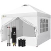 image:imageCROWN SHADES 10X10 Pop Up Canopy Outdoor Camping Canopy Tent 150D SilverCoated Fabric with 4 Sidewalls 4 Sand Bags Metal Frame GrayWhite