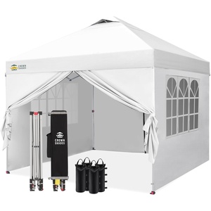 image:imageCROWN SHADES 10X10 Pop Up Canopy Outdoor Camping Canopy Tent 150D SilverCoated Fabric with 4 Sidewalls 4 Sand Bags Metal Frame BlackWhite