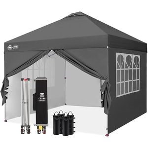 image:imageCROWN SHADES 10X10 Pop Up Canopy Outdoor Camping Canopy Tent 150D SilverCoated Fabric with 4 Sidewalls 4 Sand Bags Metal Frame GrayGray