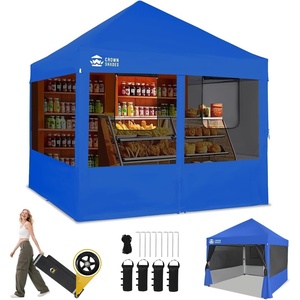 image:imageCROWN SHADES 10 x 10 Pop Up Commercial Canopy Tent 4 Food Booth Sidewall Kit Patented CenterLok 1Person Setup Heavy Duty Vendor Tent 400D Silver Coated Fabric 4 Wheels STONGo Bag BlackBlue