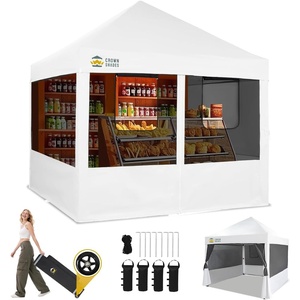 image:imageCROWN SHADES 10 x 10 Pop Up Commercial Canopy Tent 4 Food Booth Sidewall Kit Patented CenterLok 1Person Setup Heavy Duty Vendor Tent 400D Silver Coated Fabric 4 Wheels STONGo Bag BlackWhite