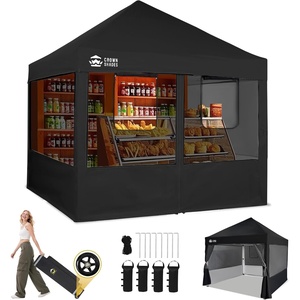 image:imageCROWN SHADES 10 x 10 Pop Up Commercial Canopy Tent 4 Food Booth Sidewall Kit Patented CenterLok 1Person Setup Heavy Duty Vendor Tent 400D Silver Coated Fabric 4 Wheels STONGo Bag BlackBlack